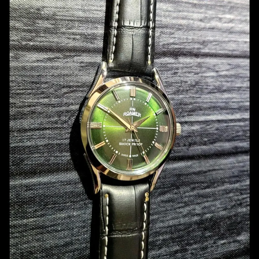 RARE Roamer Manual Wind‎ Swiss Watch Restored SLV-GRN-BLK