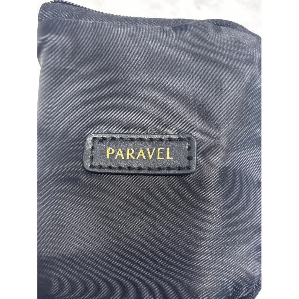 Paravel Fold-Up Pouch Black Nylon Packable Cosmetic Pack‎ Travel Pouch Stripe