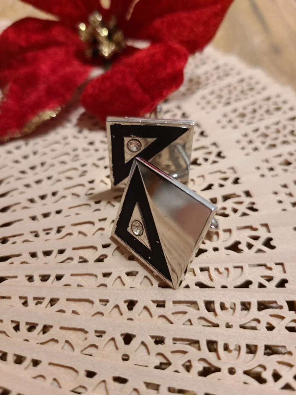 Cuff Links For Sale Silver Tone with black, Accepting offers on Mondays