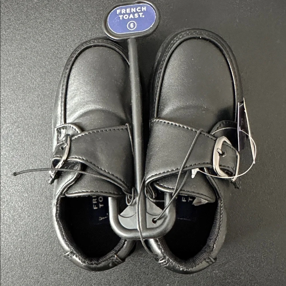French Toast Black Boys School Shoes with Velcro Buckle Toddler Size 6 New NWT