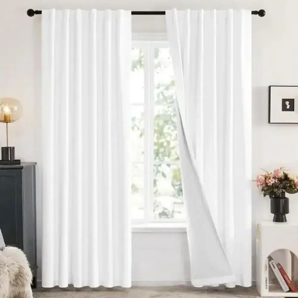 4 panels Victoria Voile white Sheer Rod Pocket Window Curtains measures 38”x87”