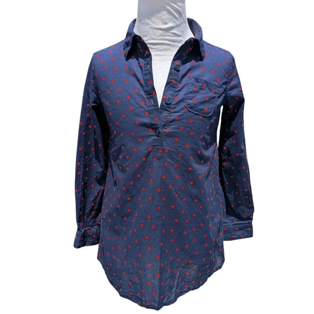 OshKosh Girls 6Yr Top Shirt Front Navy Blue Red Heart Print Cute