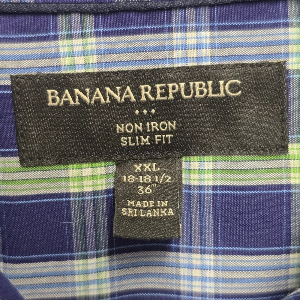 Banana Republic Mens Non Iron Slim Fit‎ Plaid Dress Shirt XXL Career Office Prep