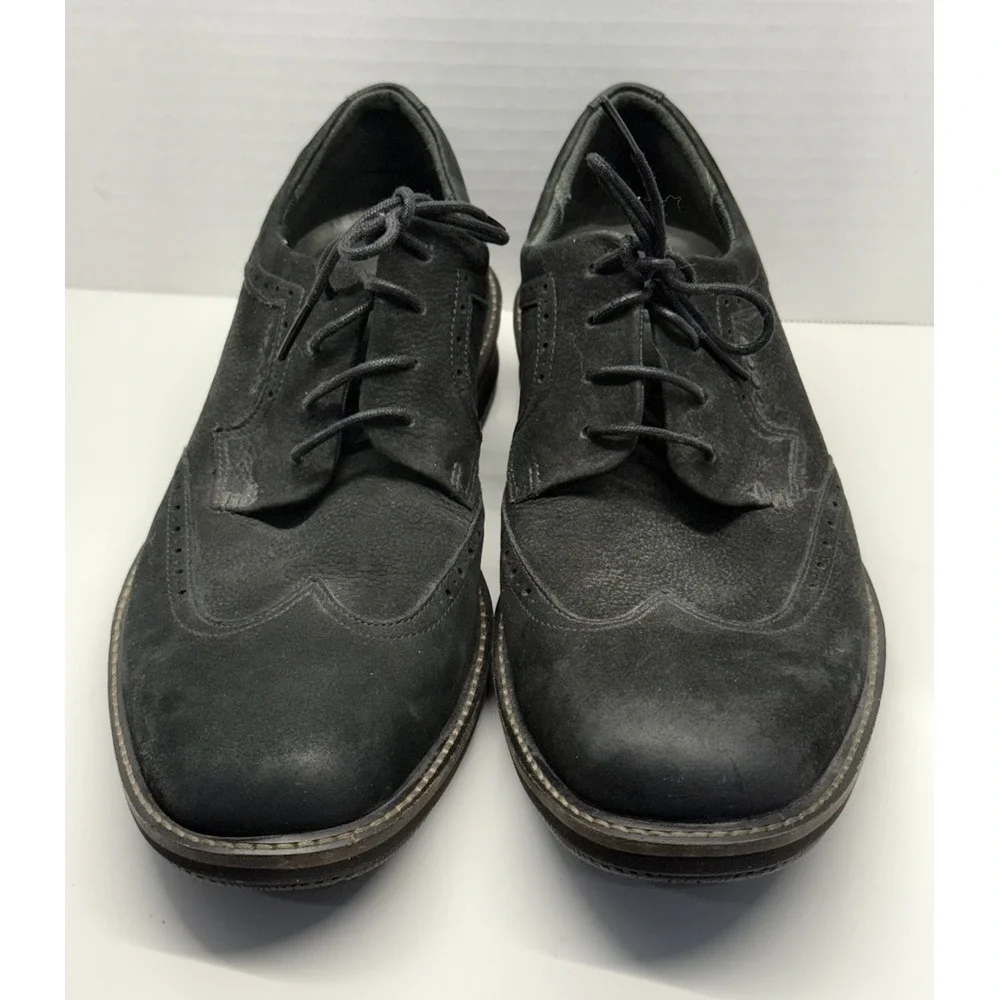 Ecco Shoes Mens Black Suede Leather Wingtip Brogue Oxford‎ Lace Up Sz EU 42 US 9