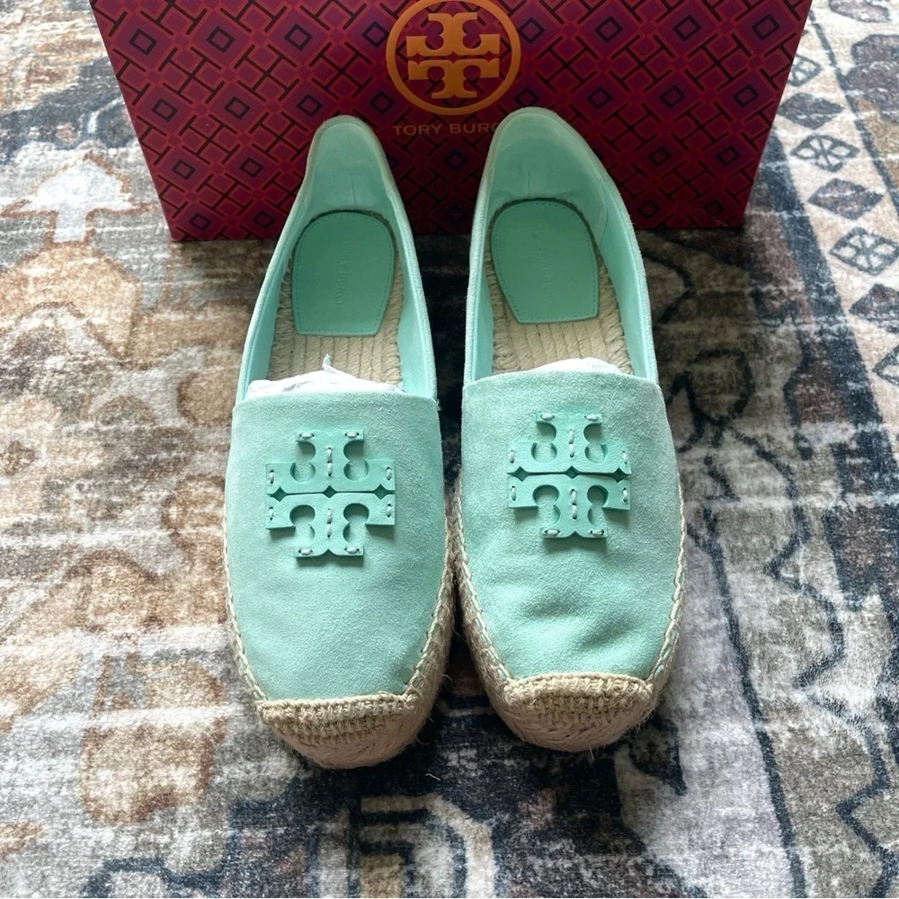 Tory Burch‎ Everly Platform Soft Aqua Royal Suede Espadrilles
