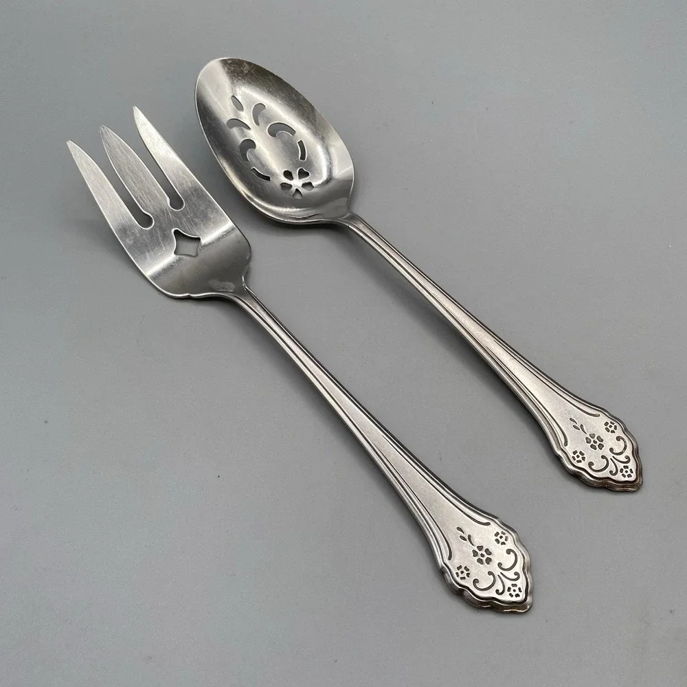 Oneida Profile LAKEWOOD Serving Meat Fork‎ Pierced Slotted Spoon Stainless
