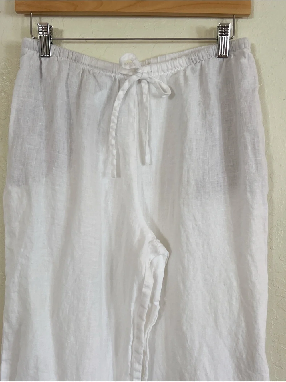Zara 100% Linen Pull On Elastic Waist Cuffed Wide Leg Pants Medium White Beach