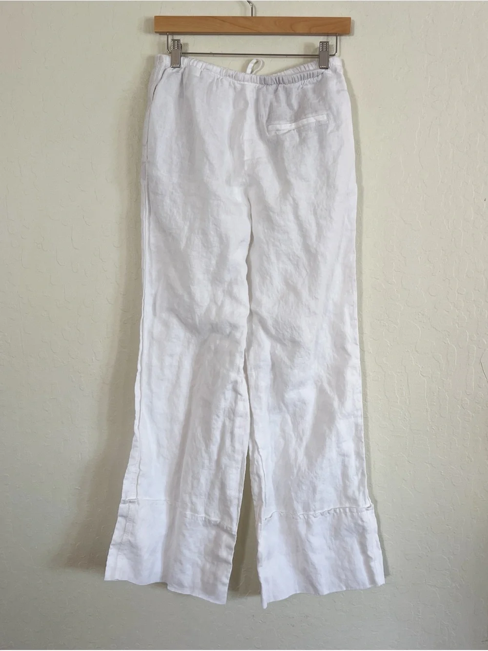 Zara 100% Linen Pull On Elastic Waist Cuffed Wide Leg Pants Medium White Beach