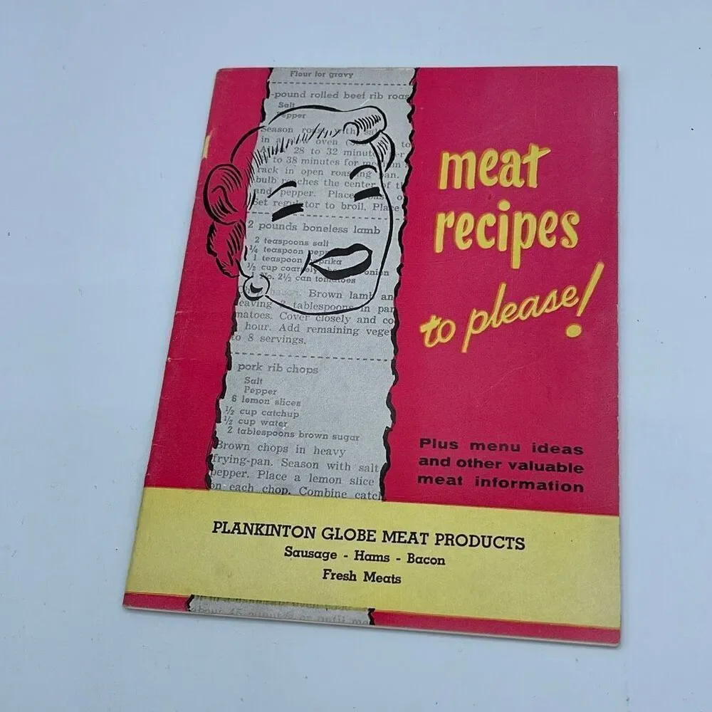 Meet recipes to please ! Vintage ephemeral Small cookbook with menus. 1954-55