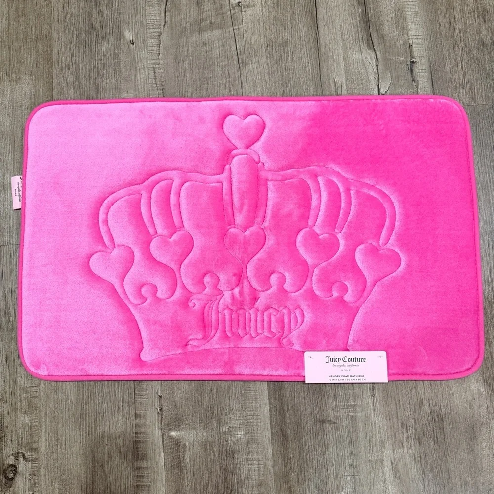 NEW Juicy Couture Hot Pink‎ Memory Foam Bath Rug Crown Heart Embossed 20x30