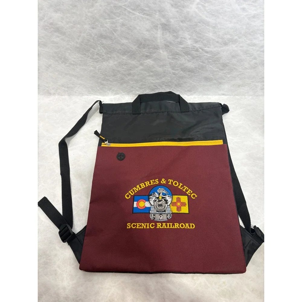 Cumbres & Toltec Scenic Railroad‎ Drawstring Backpack Bag Burgundy Black Train