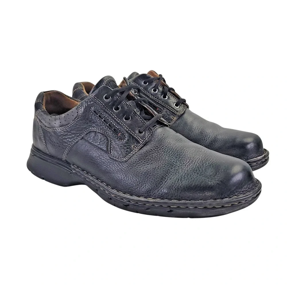 Clarks Unstructured Un.Ravel Men's Black Leather Lace Up Oxfords Shoe Sz 11.5‎ W