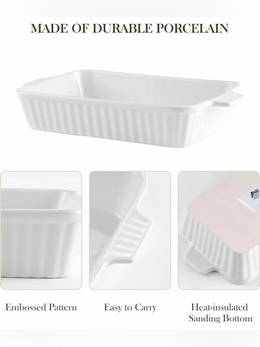 MALACASA White Ceramic Casserole Baking Dishes - Set of 4 (NWT)