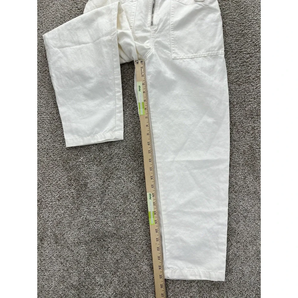 Banana Republic Linen Blend Pants‎ Womens 2 White High Rise Paper Bag Zip Belted