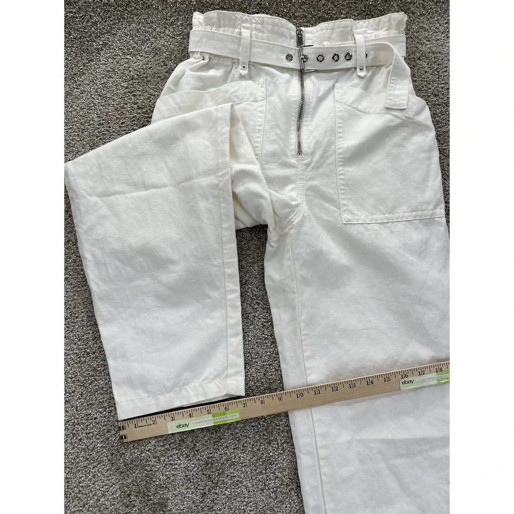 Banana Republic Linen Blend Pants‎ Womens 2 White High Rise Paper Bag Zip Belted
