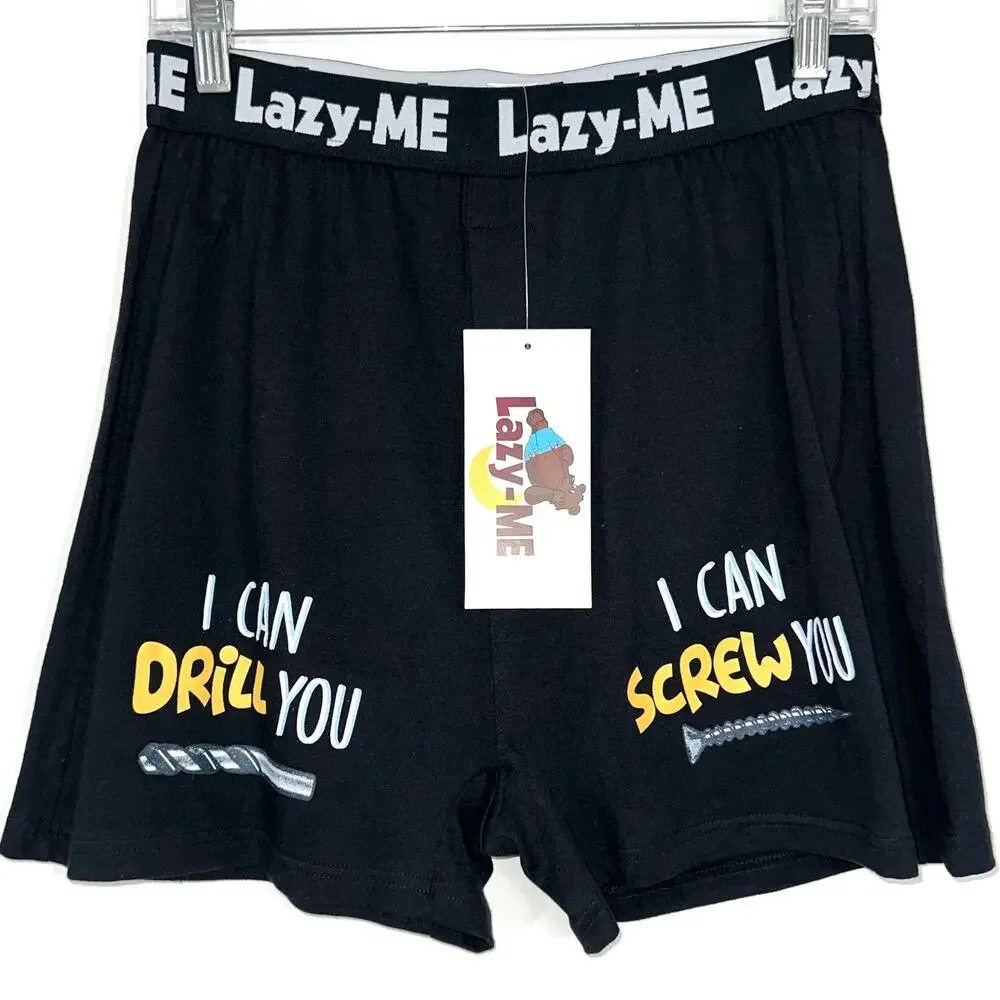 NWT Lazy-Me Men's Funny Novelty 'I'm Very Handy' Black Cotton Boxers Size M