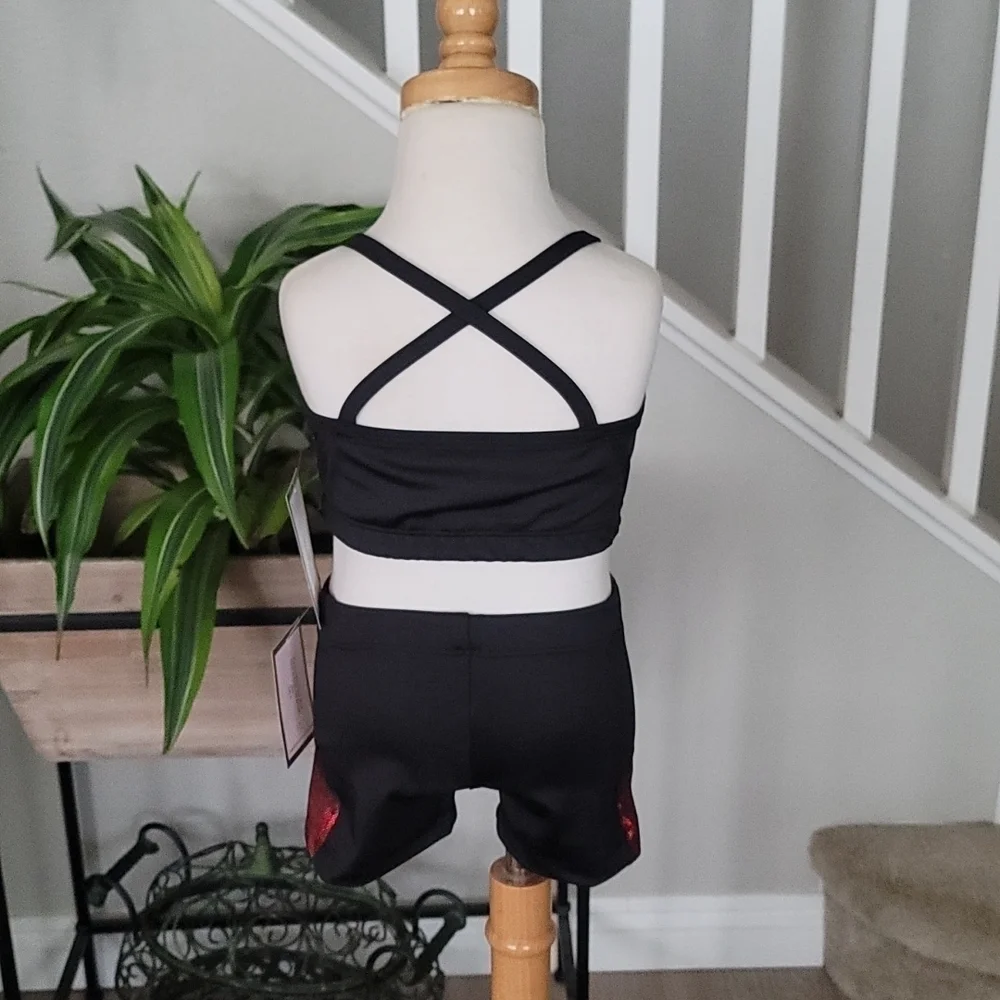 Shimmy Shimmy Inc Red Hologram Dance crop top and short Set NWT Cheer Gym