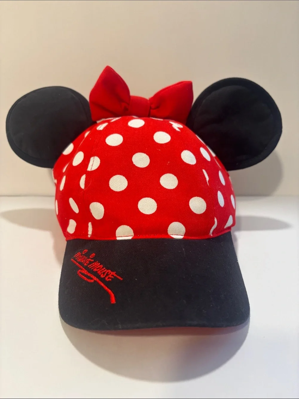 Kids Red Polka Dot Minnie Mouse Ear Hat with Bow