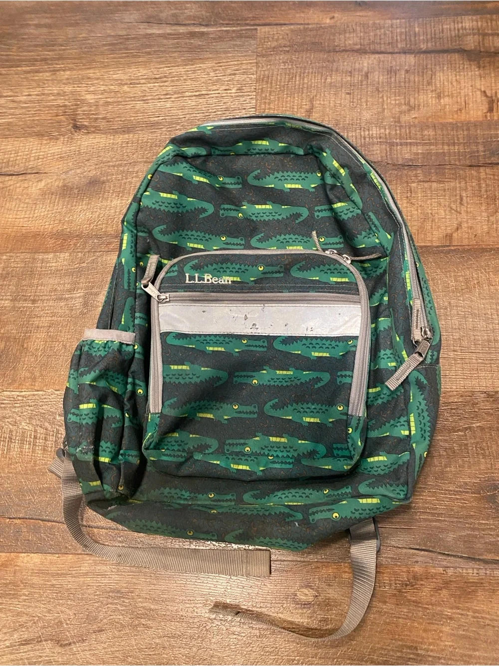L.L. Bean Dark Green Crocodile Print Kids Backpack