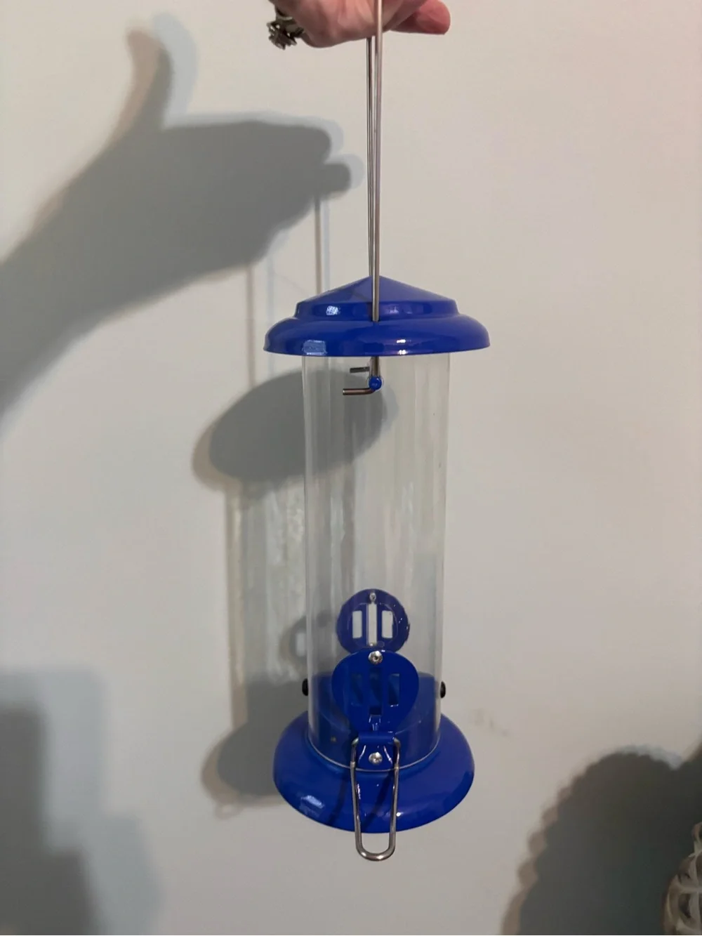 Blue Hanging Wild Bird Seed Feeder - Durable Plastic Tube