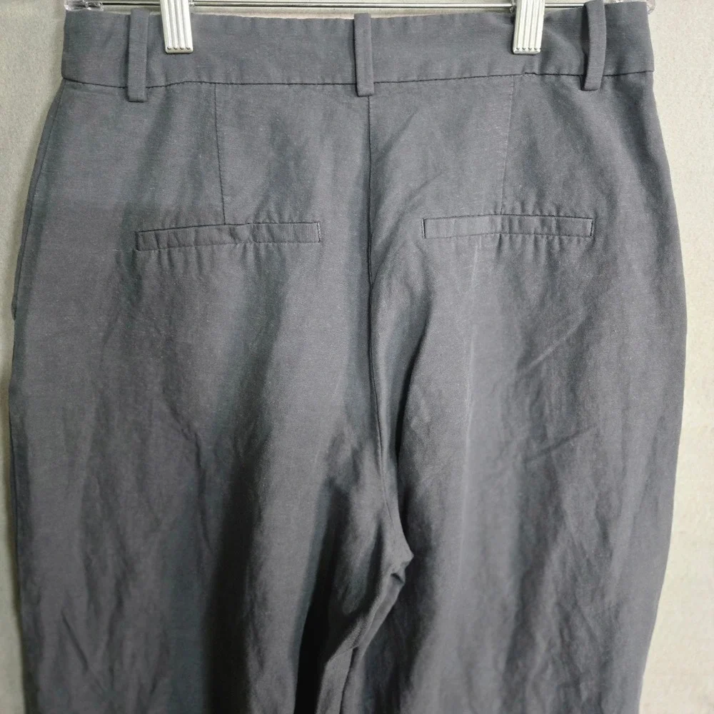 H&M Black Linen Blend Wide Leg Trousers High Waisted Pants Size US 4