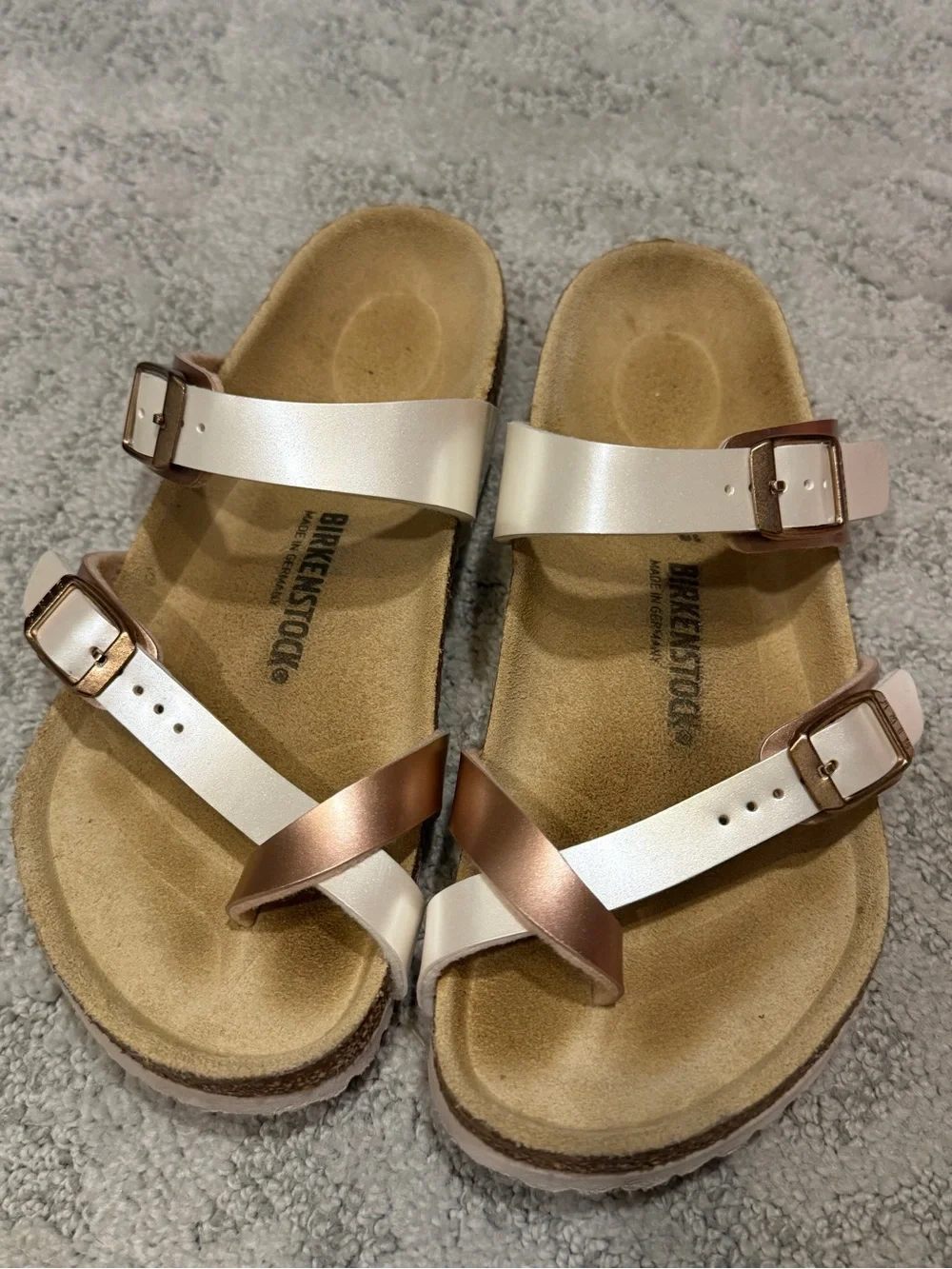 Birkenstock Girls Rose Gold and Pearl Sandals- WORN ONCE