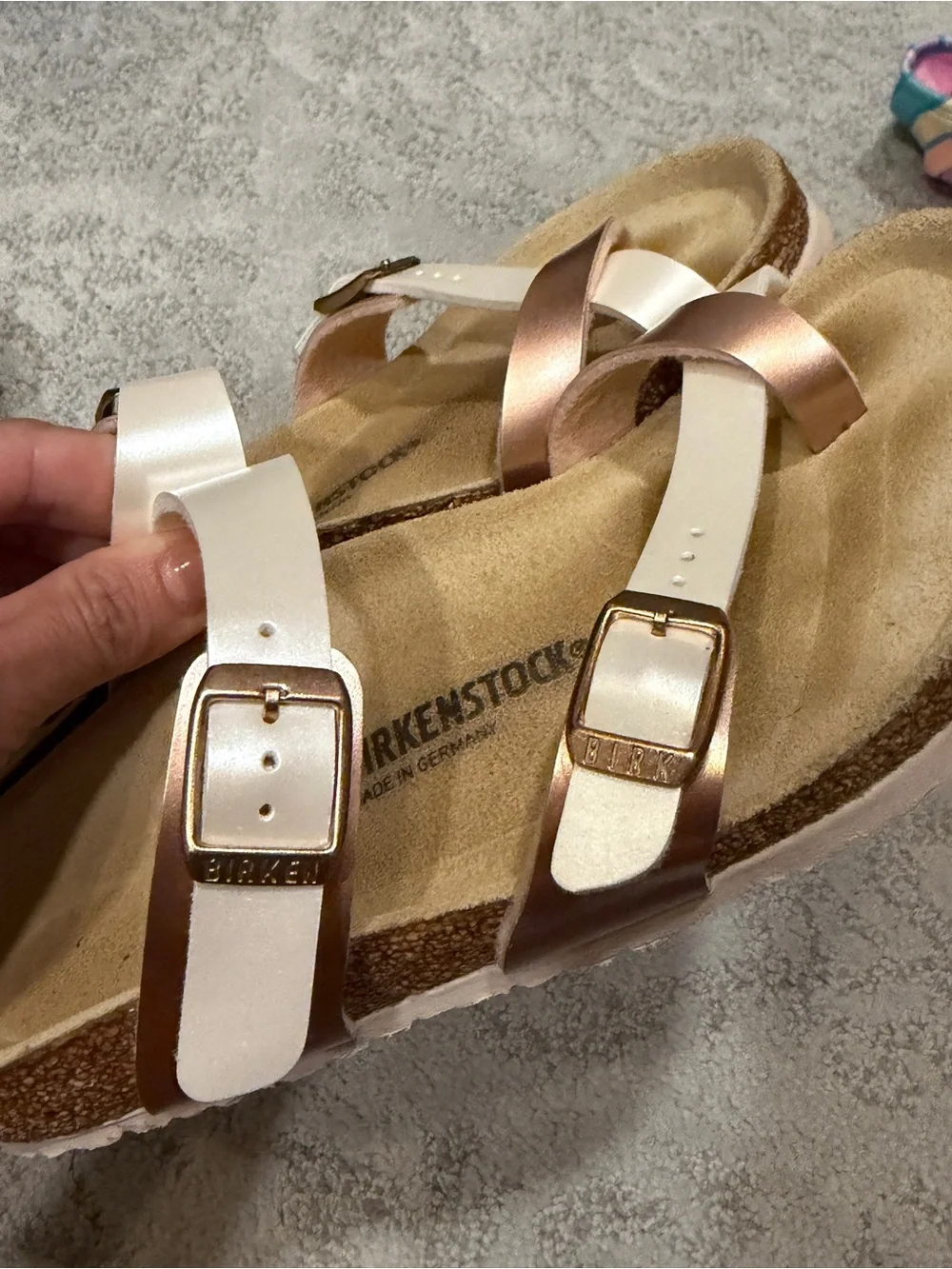 Birkenstock Girls Rose Gold and Pearl Sandals- WORN ONCE
