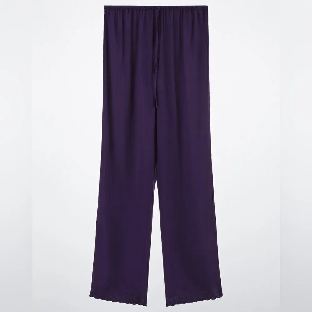 Zara STRAIGHT LEG EMBROIDERED PANTS Linen Blend