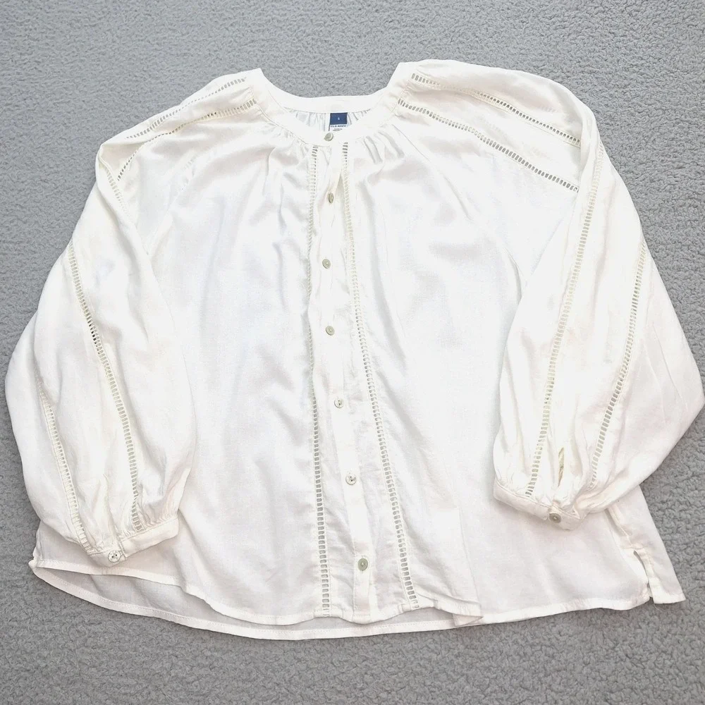 Old Navy‎ Blouse Womens Small White Embroidered Button Front Boho Cottagecore