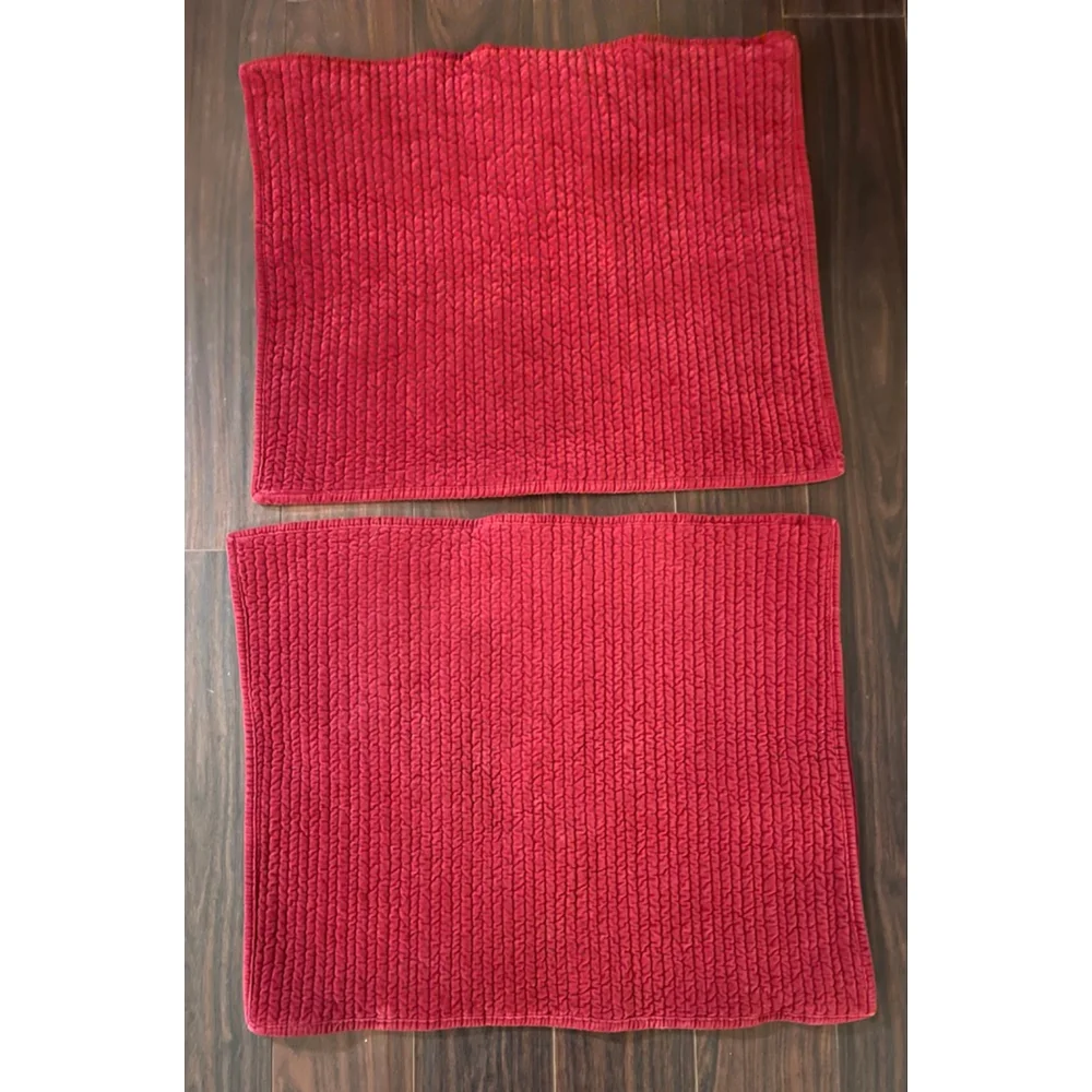 Pottery Barn Red Quilted Cotton Pillow Shams Standard 26x20 Set of 2