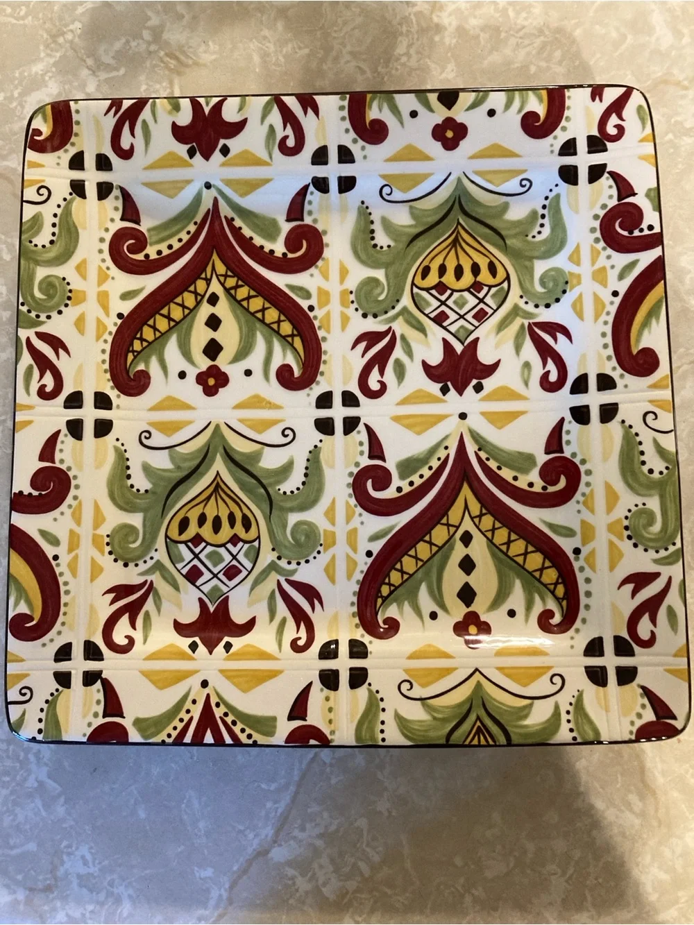Pier One Decorative Square Ceramic Plate 10.5 in Cameron Tile Dinner plate