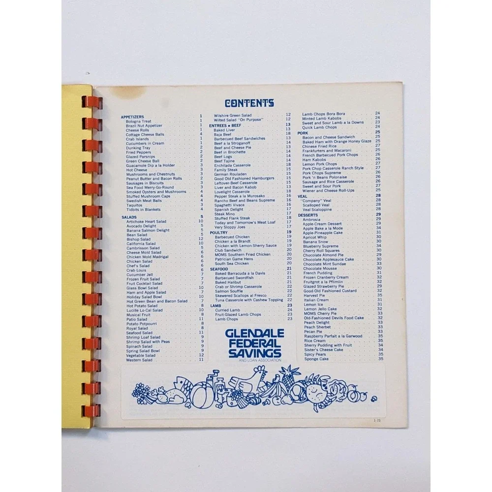 Vintage 1972 Mom's Moneysaving Cookbook Glendale Federal Savings & Loan Spiral‎