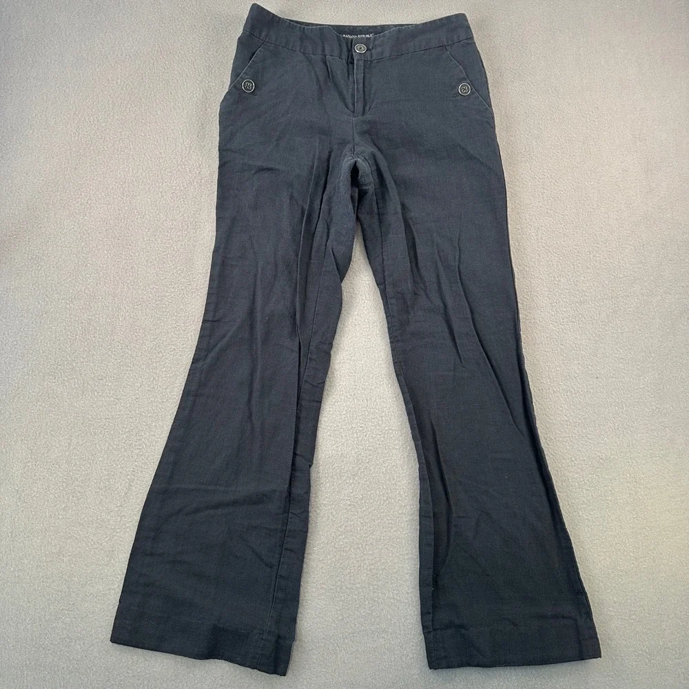 Banana Republic Black Linen Cotton Blend Flare Leg Trousers Pants 2 895429-01