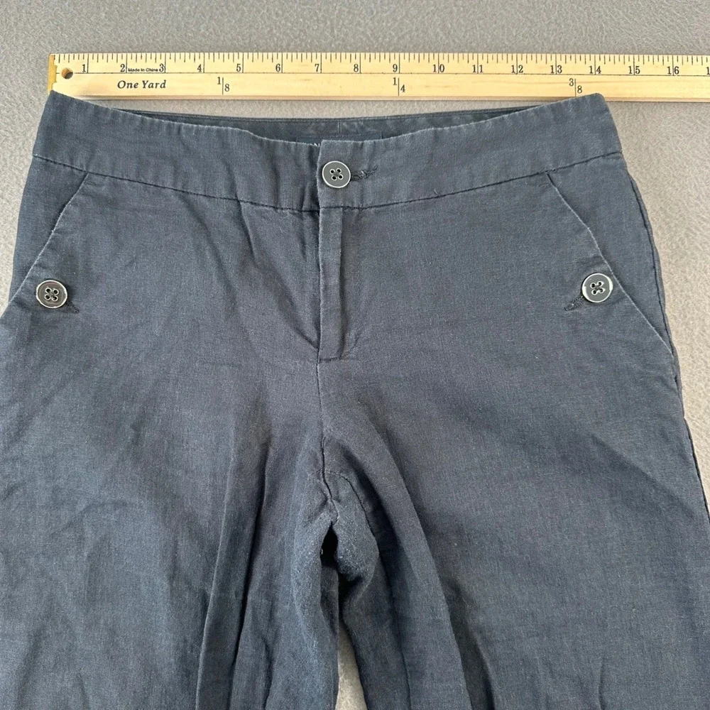 Banana Republic Black Linen Cotton Blend Flare Leg Trousers Pants 2 895429-01