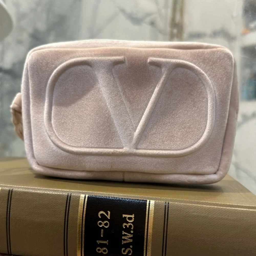 Valentino | VLogo | Velvet Zip Pouch Wristlet Blush Nude GWP