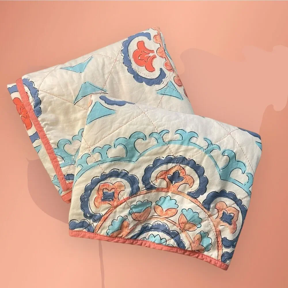 Marquis Waterford King Size Peach Blue Medallion Pillow Shams Set Of 2