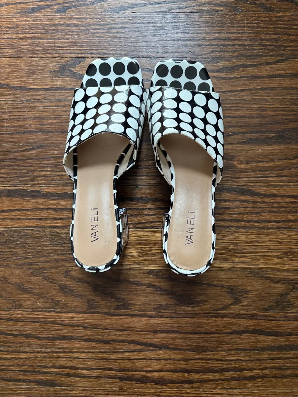 Polka Dot Block Heel Slide Sandals - Black & White