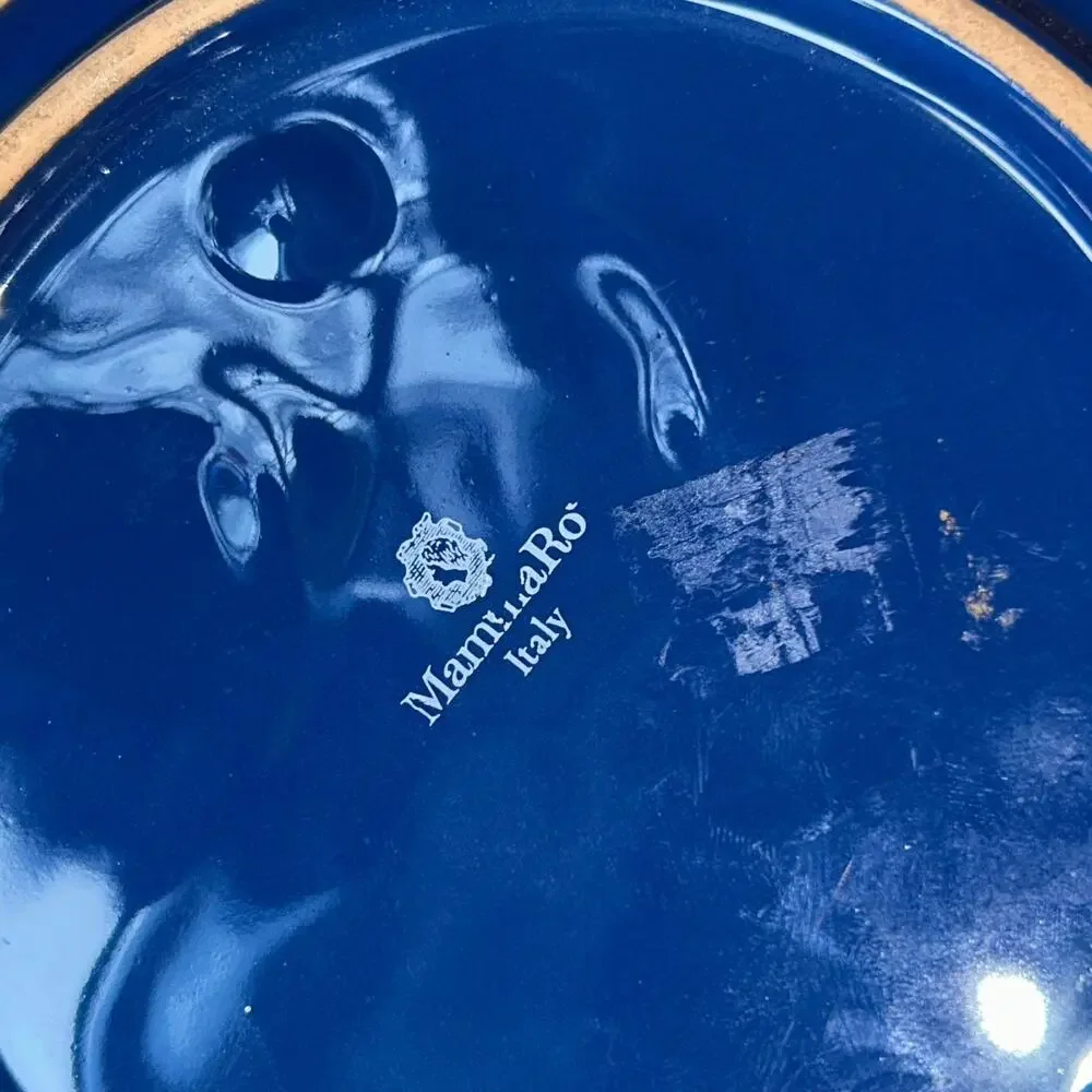 Mamma Ro Italian pottery blue plate saucer candle holder