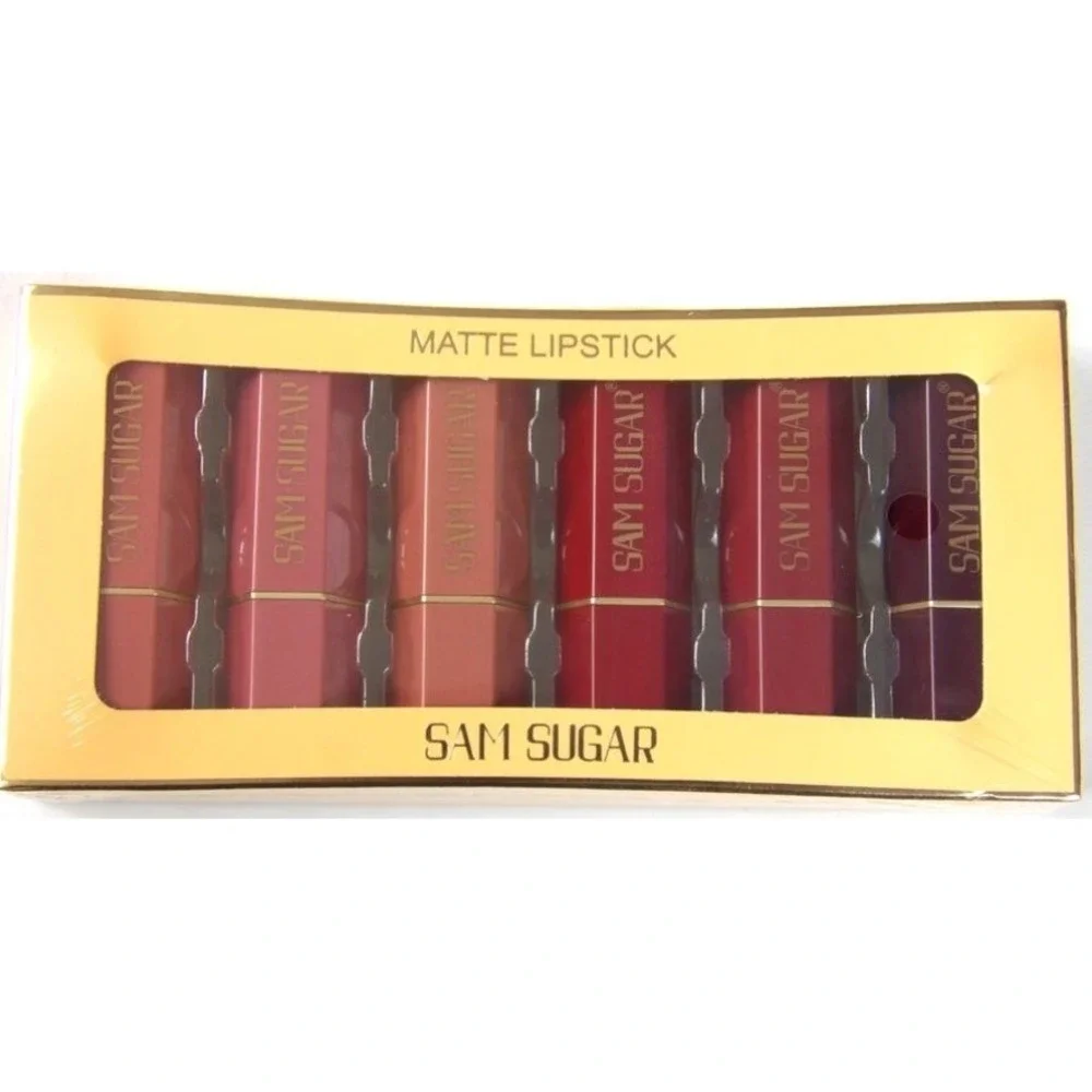 Sam Sugar Matte Lipstick Set 6 Assorted Colors Red‎ Pink Nude New in Box