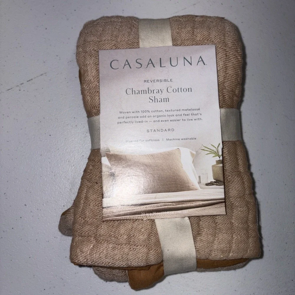Casaluna Reversible Textured Cotton Chambray Coverlet Sham Natural Standard