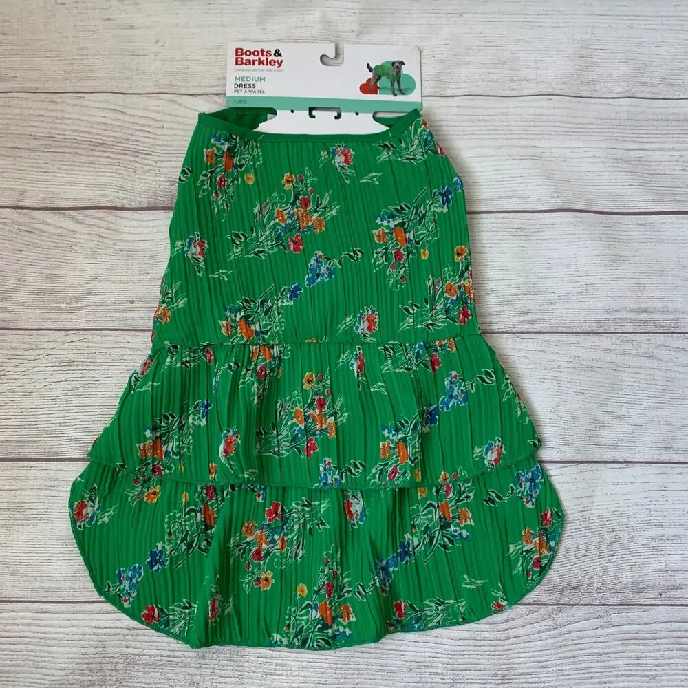 Boots & Barkley Green Floral Pet Dog Dress Size Medium Up to 40lbs