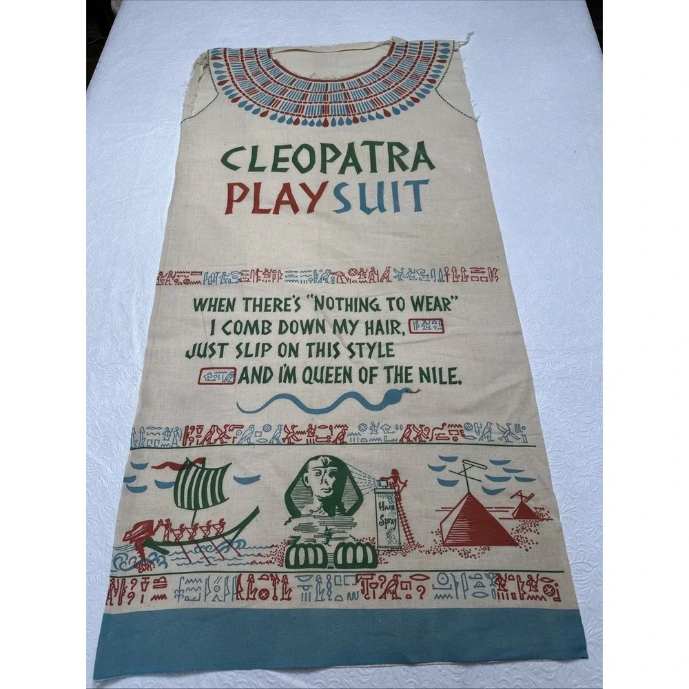 Cleopatra Playsuit Linen Feed Sack Egyptian Print Dress Costume 39
