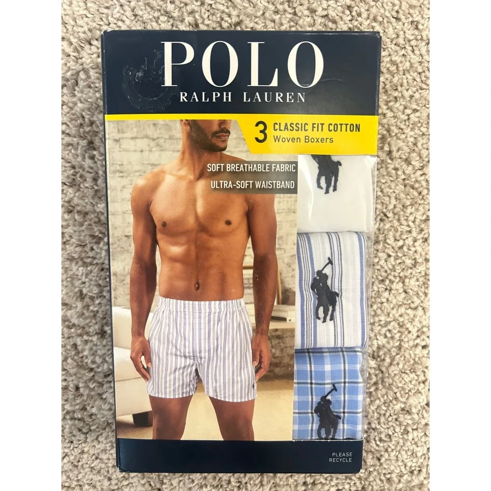 Polo Ralph Lauren 3 Classic Fit‎ Cotton Woven Boxers Men Small New Pony Plaid
