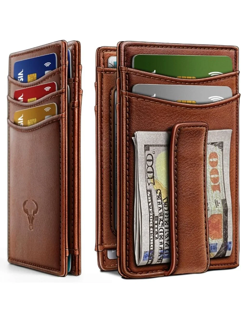 Slim Leather Wallet for Men - RFID Blocking, Magnetic Closure, Holds 12 Cards