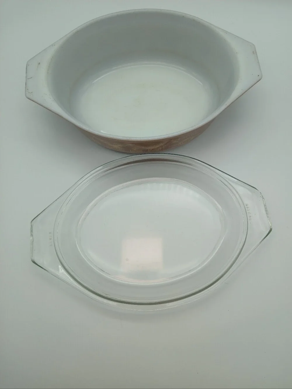 Pyrex Butterfly Gold/Peach & 043 Early American Brown Casserole Dish 1.5Qt