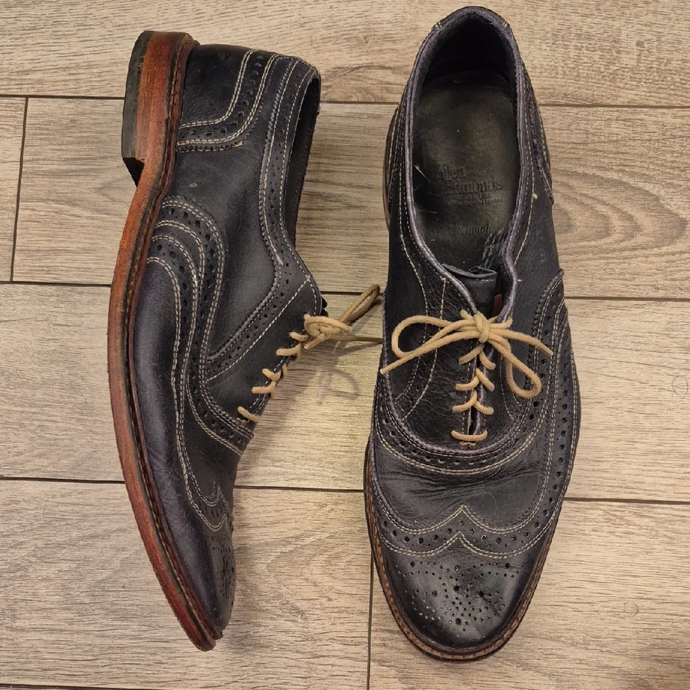 ALLEN EDMONDS Neumok Dark Blue Grey Leather Sz‎ 12 D Mens Wing Tip Oxfords Shoes