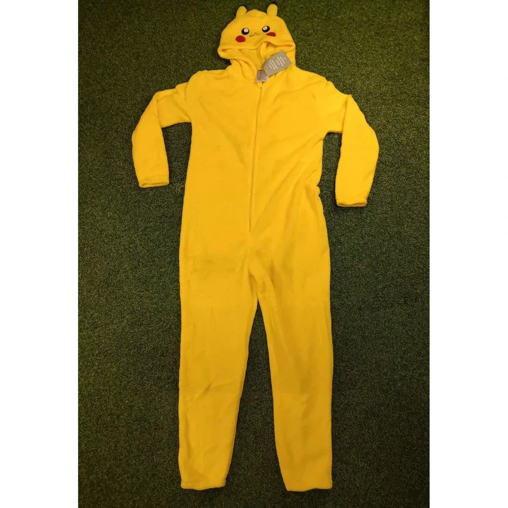 Yellow‎ Pikachu Pajama Jump Suit Embroidery Fleece Full Length Boys 8/10