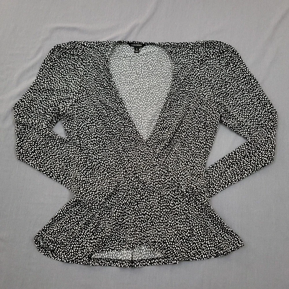 Banana Republic LS Wrap Top‎ Peplum Animal Print Black White Small S/569788