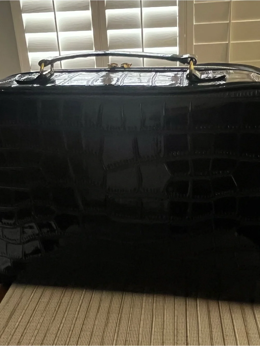 Estee Lauder Black Patent Cosmetic Case with Gold Zipper Pulls