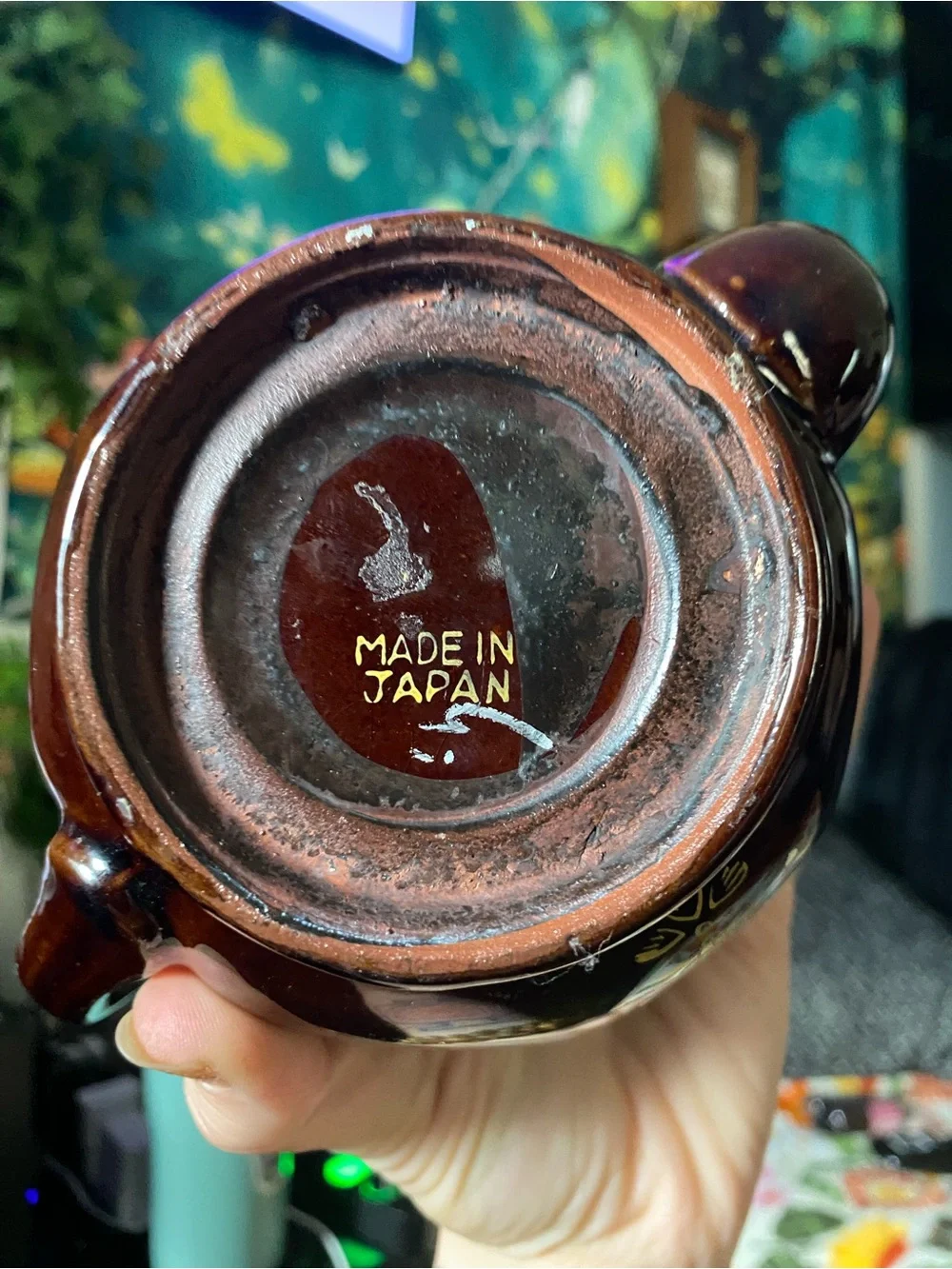 Hand-Painted Floral Brown Ceramic Teapot - Decorative Home Art